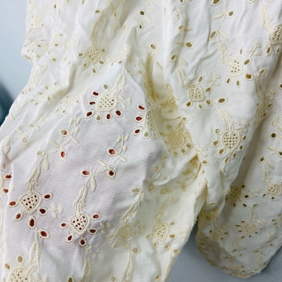 NWT Gypsy 05 Eyelet Cream Ivory Crochet Peplum Baby Doll Long Sleeve Blouse - Picture 6 of 8